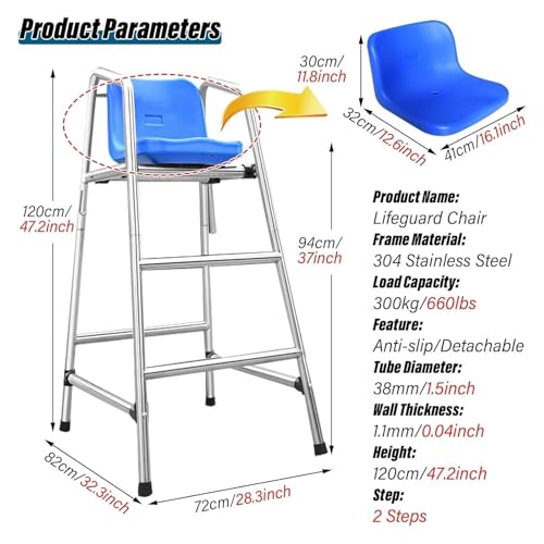 Silla de Socorrista Alta para Piscina 120 cm Acero Inoxidable miniatura 2