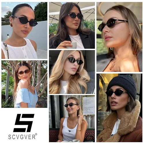 SCVGVER Retro Oval Sunglasses for Women Men, 90s Vintage Small Cat Eye Sun Glasses Y2k Trendy Narrow Shades, UV Protection2