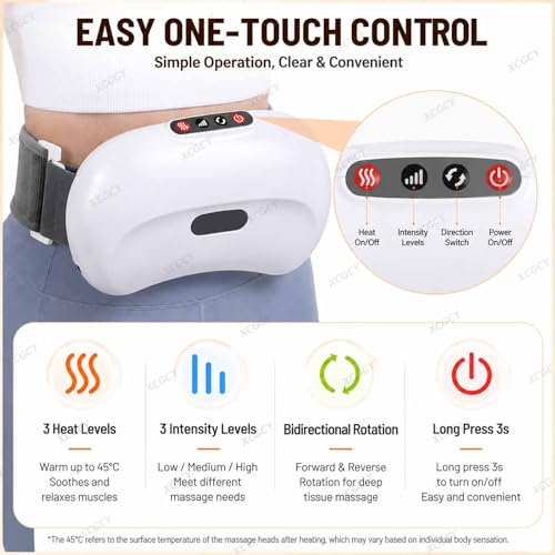 Instrumento masajeador abdominal, masajeador automático para abdomen, calor a 45 °C, amasado dual con discos, 12 cabezales magnéticos, 3 niveles de velocidad y temperatura, diseño curvo para abdomen, espalda, cuello y piernas miniatura 7