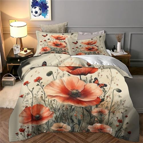 Housse de couette fleurs de pavot 140x200 parure lit microfibre single