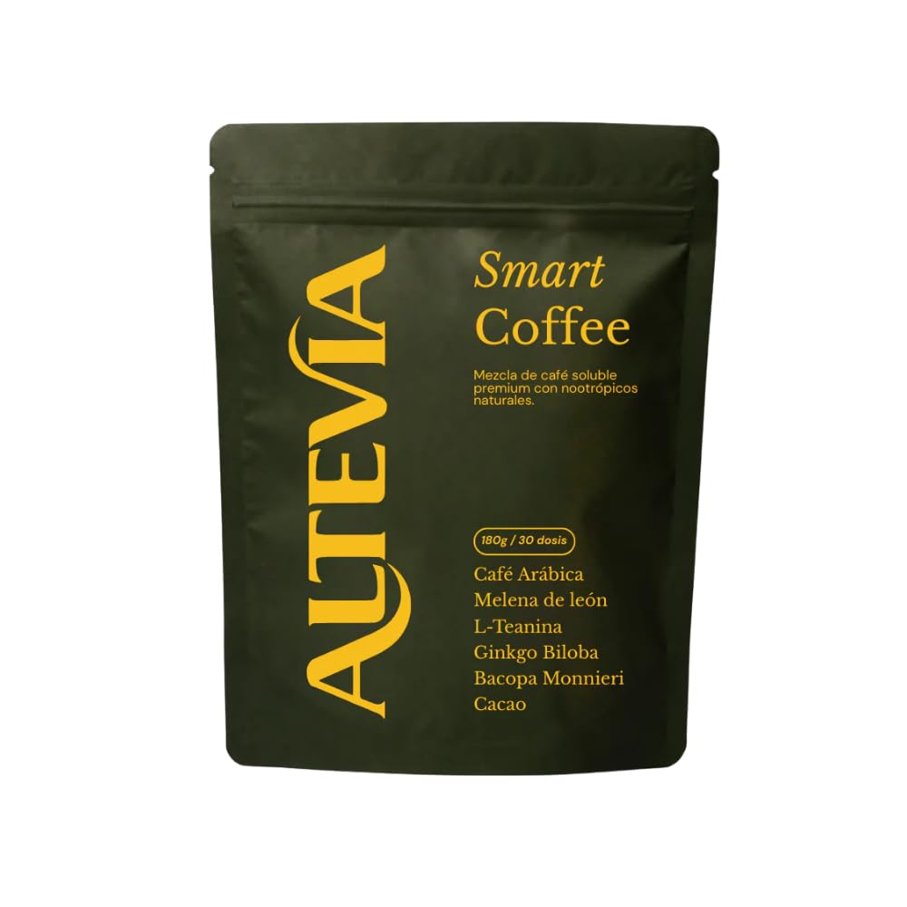 Altevia Smart Coffee, Mezcla de café con Nootrópicos Naturales: Concentración, Memoria y Agilidad Mental | Melena de León, L-Teanina, Bacopa, Ginkgo Biloba y Vitaminas B
