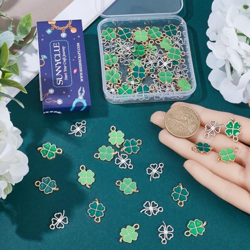 SUNNYCLUE 1 Box 120pcs St. Patrick's Day Charms: Enamel Four-Leaf Clover & Shamrock Charm Set, 120pcs, 3 Styles - Image 3