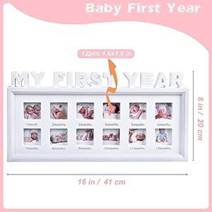 MICKYU My First Year Baby Picture Frame - First Mothers Day Gifts for New Mom - Personalized Baby Gifts Monthly Milestone Frame (White) MICKYU My First Year Baby Picture Frame First Mothers Day Gifts for New Mom Personalized Baby Gifts Monthly Milestone Frame White