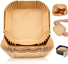 100 PCS Air Fryer Liners, Disposable Air Fryer Paper Sheets, Non-Stick, Oil-Proof, Heat-Resistant Parchment Paper for Oven, Microwave, Frying, Baking & Cooking (Square 8 INCH)