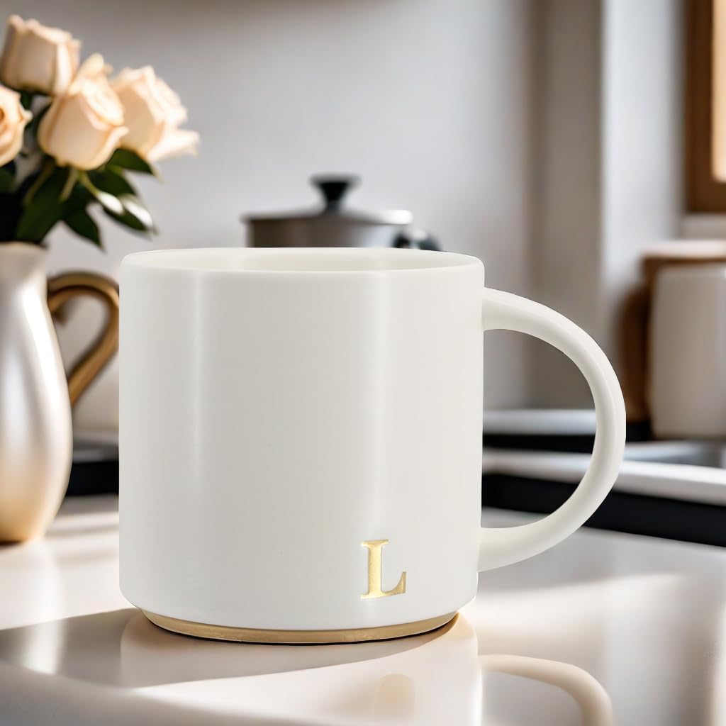 COLLECTIVE HOME - Monogram Ceramic Mugs, 15 oz Golden Initial Coffee Cups, Elegant Capital Alphabet Tea Mugs, Elegant Personalized Mug with Gift Box, Luxurious Cups for Office and Home (L) - Image 7