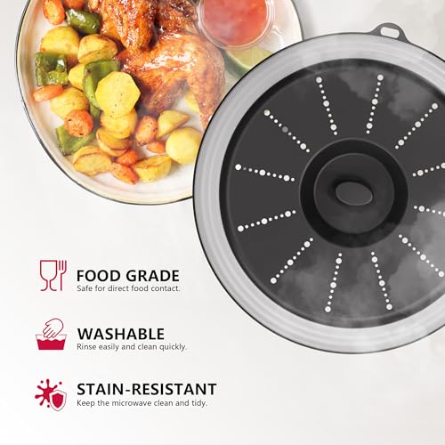 Image of AWVM-ML-31 Microwave Splatter Cover Vented for Food with Hook Hole, Splatter Guard & Colander Kitchen Gadget for Food, Meal Prep