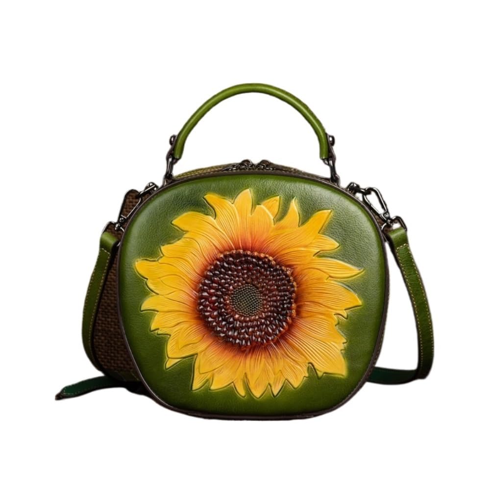 Minimalist Women's Vegetable-Tanned Leather Crossbody Bag - Retro Shaped Handheld Bag, Street Fashion Style(Green)