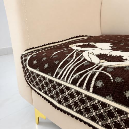 Image of Homerz Premium Chenille Fabric Sofa Cover | Soft, Durable & Dustproof | Decorative Couch Cover (Florida Coffee, 1 Seater, Only Seat Cover)