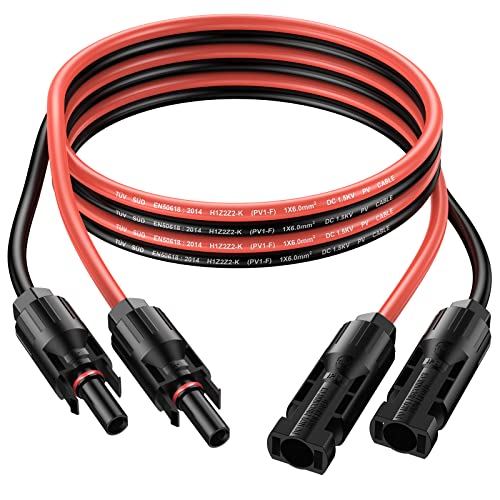 GARLLEN 2pcs Cable de Extensión de Panel Solar de 2 m 6mm² 10 AWG con IP68 impermeable con Conectores Solar Hembra y Macho Cover
