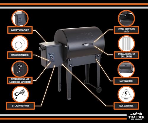 Traeger-Grills-TFB30KLF-Tailgater-20-Portable-Electric-Wood-Pellet-Grill-and-Smoker--Foldable-Legs-6-in-1-Versatility-300-sq-in-Cooking-Space-for-Tailgating-Camping-and-Outdoor-BBQ