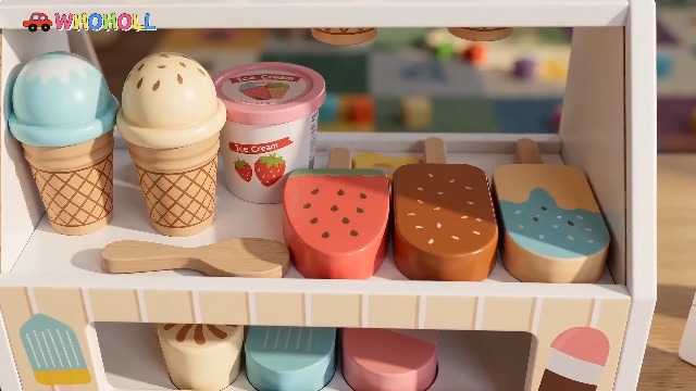 Amazon.com: WHOHOLL Wooden Ice Cream Toys Kids Play Store Pretend