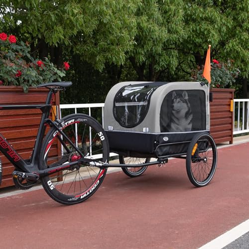 CXWXC Fahrradanhänger für Hunde 2 in 1 Fahrradanhänger & Jogger hundewagen mit Stoßdämpfer, Hundeanhänger Maximale Belastbarkeit 40KG/88LBS (Grau)