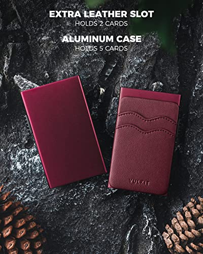 Image of VULKIT Credit Card Holder Minimalist Slim Pop Up Wallet with Leather Slots RFID Blocking for Men and Women Holds 7 Cards and Notes Wine