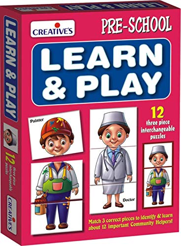 Image of Creative's Learn and Play | Educational Puzzle Game | Learn & Identify & Name 12 Important Community Helpers | Doctor, Painter, Lawyer, Teacher & More | Fun with Learn Game for 2 & Up Kids