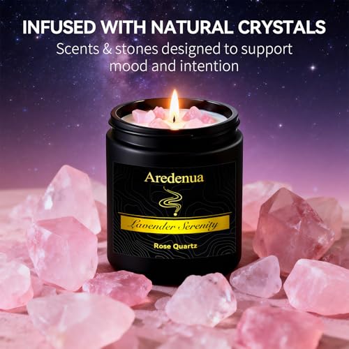 Image of Lavender Candle | Scented Candle Gifts for Women Men, Aromatherapy Candles with Crystals - 7oz Soy Candles for Home Scented - Birthday Gifts for Mom, Sister, Friends, Meditation, Yoga, Relaxation