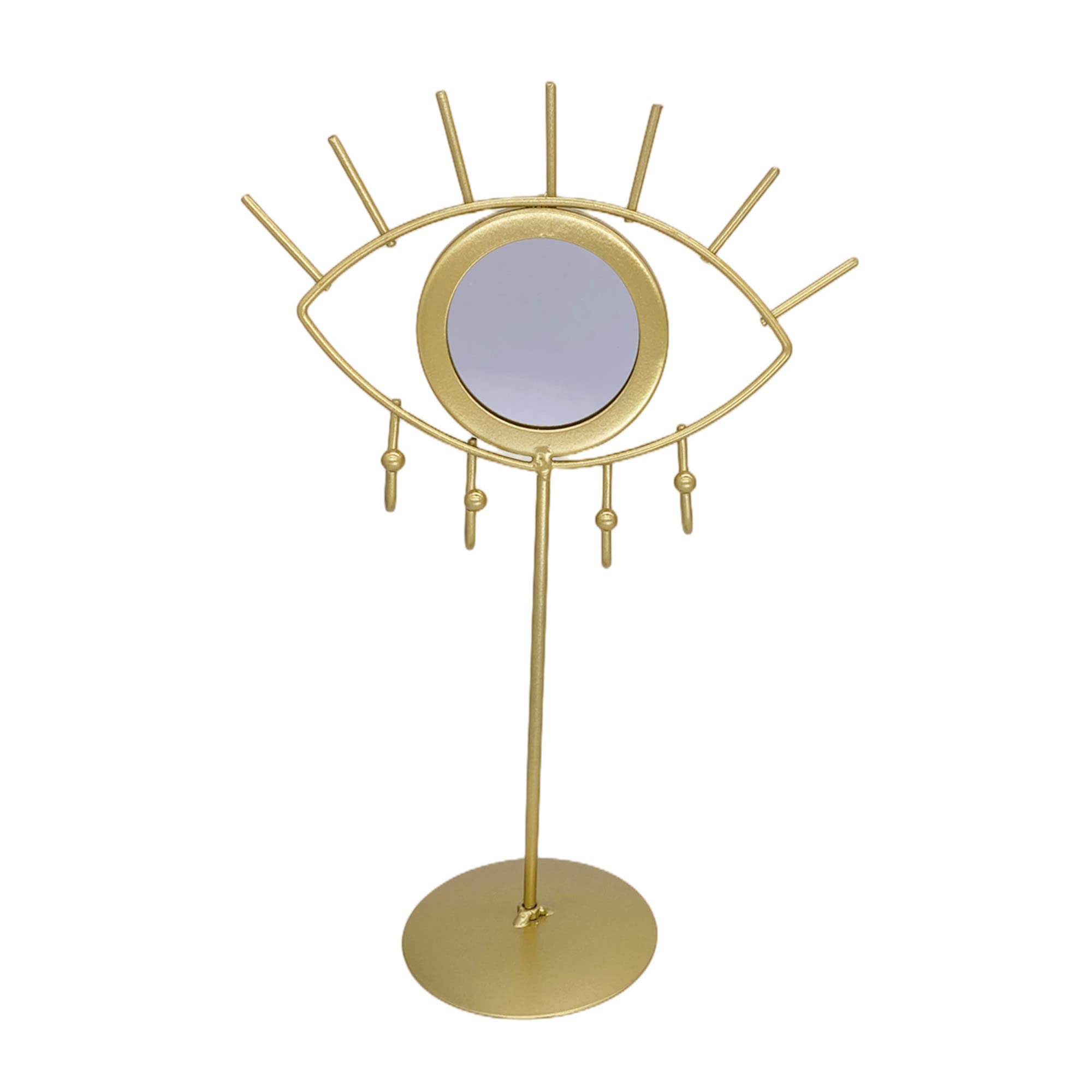 RANNYOZIO Jewelry Organizer Holder Jewelry Tower Metal Evil Eye Jewelry Stand Display Hanging Jewelry Rack Necklace Earring Holder with A Samll Mirror for Women Girls(Gold)