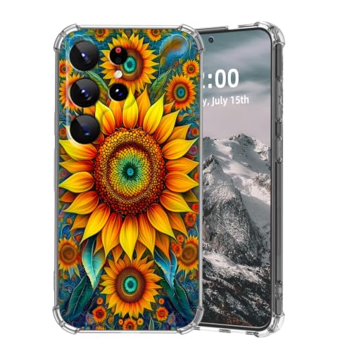 SFJAXYOV for Samsung Galaxy S22 Ultra Case, Vibrant Mandala Sunflower Slim Fit Phone Case, Shockproof Cover for Samsung Galaxy S22 Ultra 6.8"