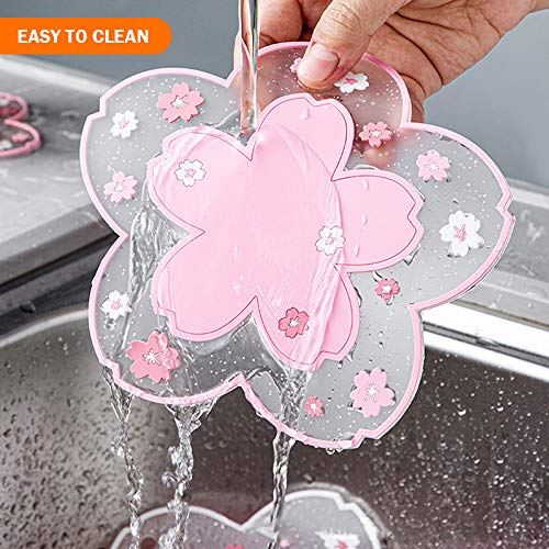 Finphoon Cherry Blossom Cup Coaster,4 PCS Non-Slip Insulation Sakura Coaster, for Coffee Cup Beer Mug Tableware