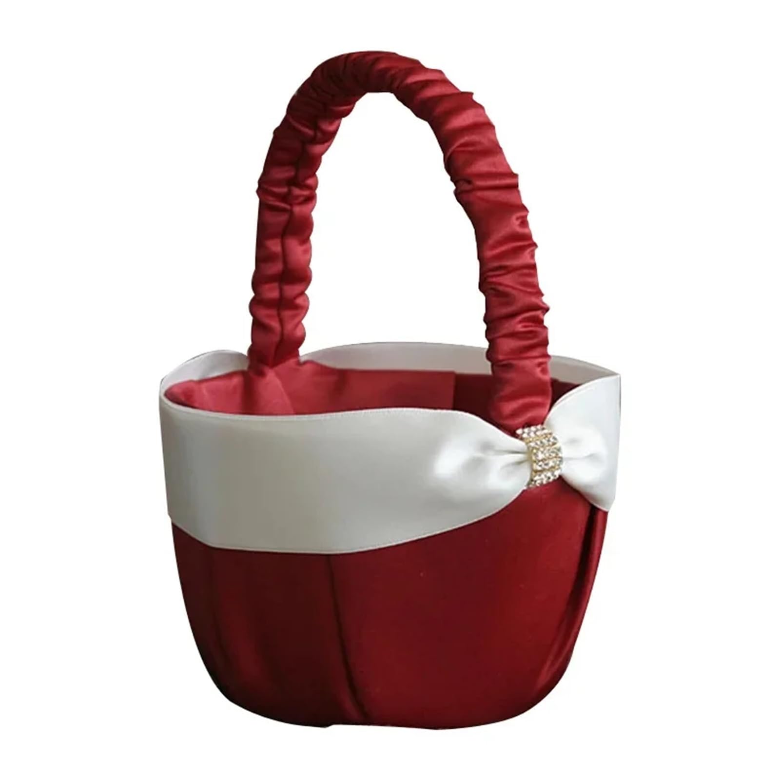 Wedding Flower Baskets, Red Satin Beaded Flower Basket Bowknot Wedding