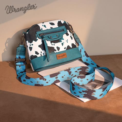 Image of Wrangler Cow Print Crossbody Bag for Women Western Cross Body Purse with Signature Strap