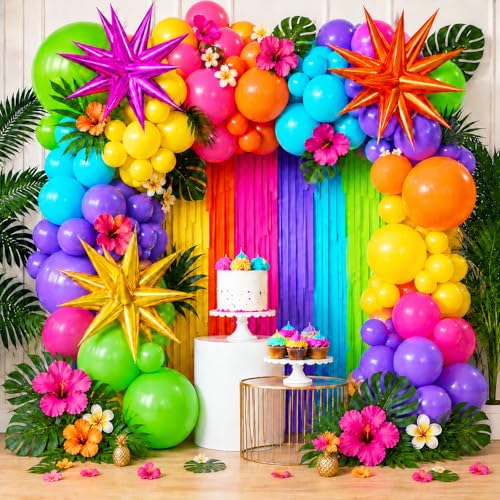 Image of Summer Tropical Balloon Arch Kit for 4D Star Foil Balloons Hot Pink Green | Summer Tropical Balloon Arch Kit 4D Star Foil Balloons Hot Pink Green