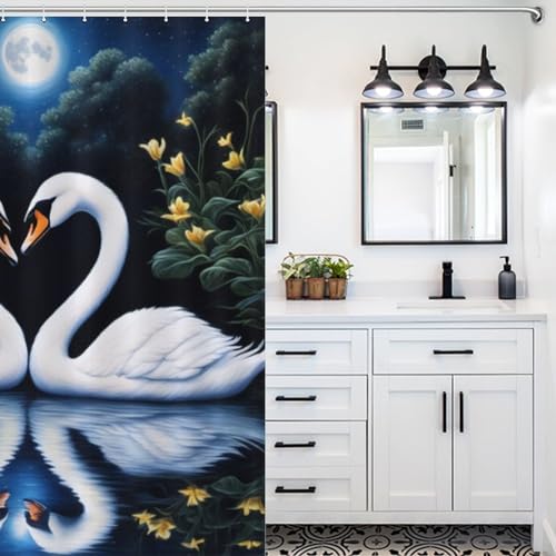 Rideau de douche cygne en tissu polyester lavable imperméable 168x183cm - 5