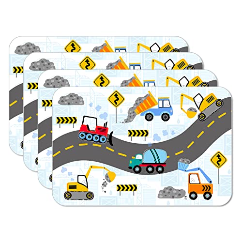 CounterArt Construction Trucks 4 Pack Reversible Easy Care Flexible Plastic Placemats for Kids Made in The USA BPA Free Easily Wipes Clean