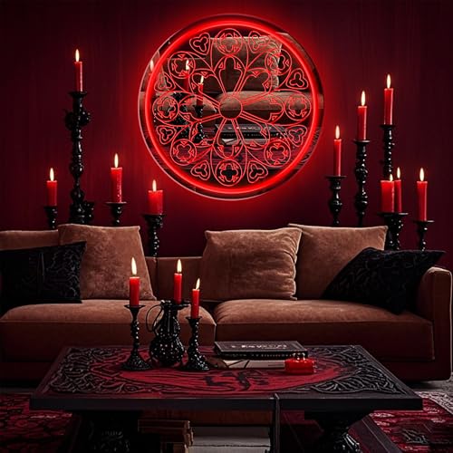 Image of Gothic Rose Window Mirror Neon Sign for Wall Decor, LED Spooky Cathedral Mirror Art, Gothic Home Accent for Bedroom Living Room, Unique Gift for Gothic Aesthetic Lovers 13.5〞x 13.5〞