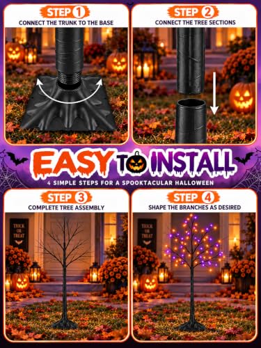 Black Halloween Tree with Purple and Orange Lights, 2Pack 6FT 300LED | Bright Light Up Spooky Tree, Timer, DIY Branches, Waterproof Halloween Outdoor Decorations for Home Indoor Party Garden Decor - image 8