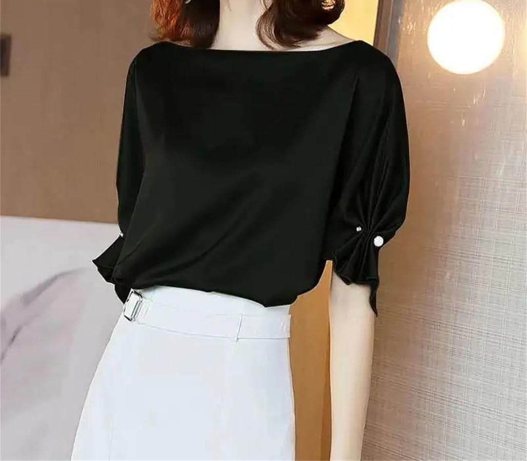 Yeuyyben Camicetta estiva da donna, elegante, con scollo a V, a maniche corte, alla moda, coreana, leggera, casual