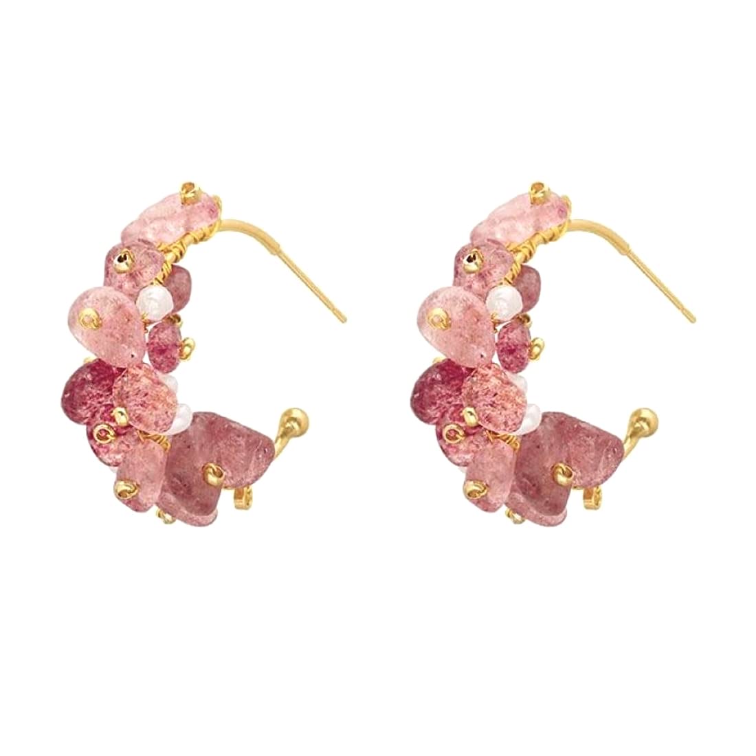Yellow Chimes Earrings For Women Gold Tone Pink and White Stone Studded Round Half Bali Clip On Hoop Earrings For Women and Girls (B0B8DHLWJ1) Amazon Price History, Amazon Price Tracker