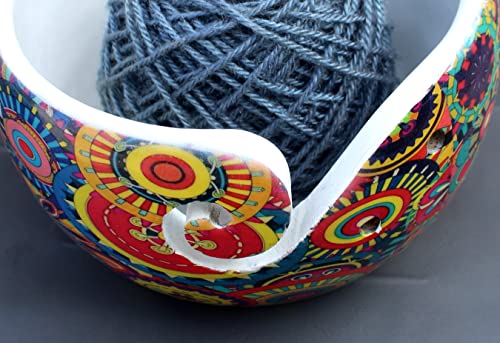Image of Creative Minds Multi Purpose Wooden Yarn Bowl - Yarn Holder Rosewood - Knitting Bowl Handmade Wooden Yarn Bowl for Knitting and Crochet | Large Knitting Bowl Mother's Day Gift (Multi-Color 2)