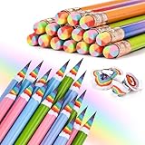 Goldge 16 Pcs Rainbow Pencils, Number 2 Pencils #2 with Erasers, Colored Pencil for Office & School Supplies, Party Favors