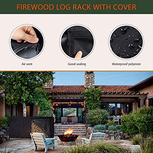 VIVOHOME 8ft Heavy Duty Indoor Outdoor Firewood Storage Log Rack with 2 Covers Combo Set Black