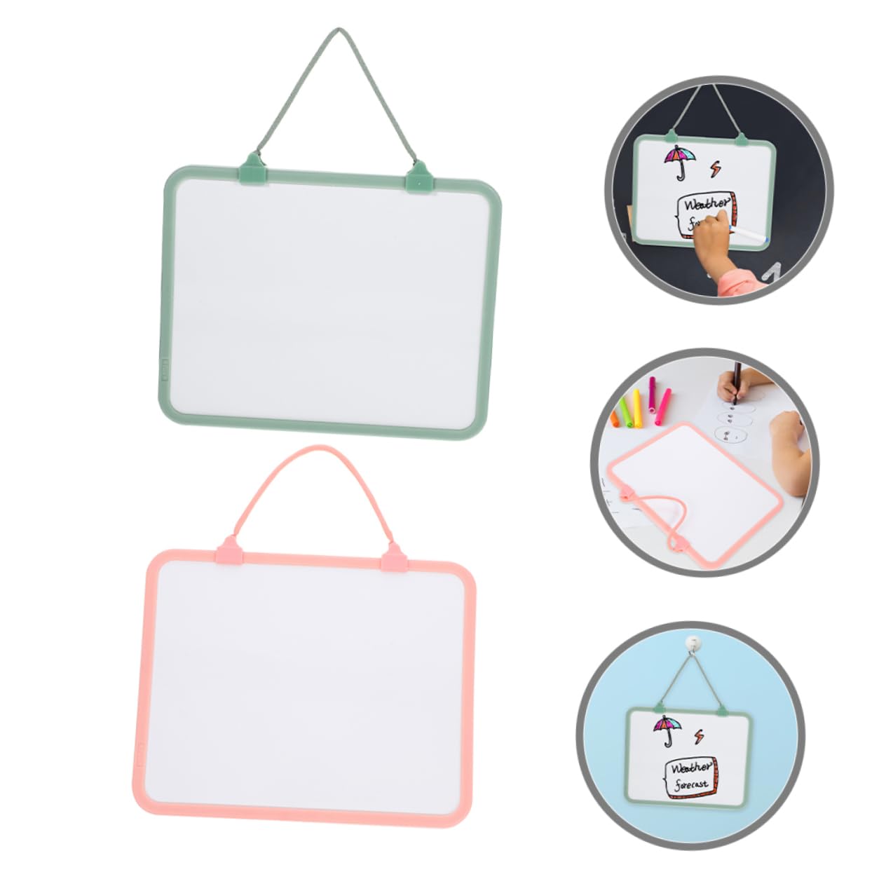 NUOBESTY Tableau Blanc Effaçable à Sec 2pcs Cordelette Suspendue, Multifonctionnel en Plastique, Double Face, pour Bureau et Étudiants