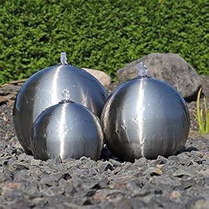 CLGarden Roestvrijstalen RVS kogelfontein met 3 roestvrij stalen bollen mat geborsteld, incl. LED-verlichting, waterspel…