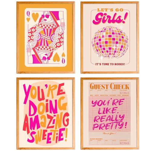 Affiches murales rose orange sans cadre grand format 50x71 motif boule disco funky tendance