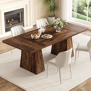 LITTLE TREE Dining Table for 4-6 People, Wooden Table, Rectangle Furniture with Heavy Duty Legs, Modern Kitchen Table for Home, Dining Room, Brown