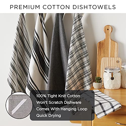 DII Assorted Woven, Kitchen Dishtowel Set, 18x28, Black, 5 Piece