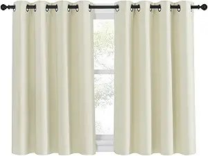 NICETOWN Blackout Kitchen Window Curtain 45 inches Length - Thermal Insulated Solid Grommet Sound & Light Reducing Room Darkening Drape for Bathroom (Beige, 1 Panel, W52 x L45)