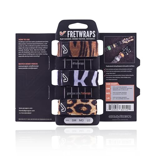 Image of Gruv Gear Fret Wrap & Guitar Mute, Fretwrap for Acoustic, Electric & Bass | String Dampener Recording, Tapping & Practice Accessory (3 Pack, Large Animal Prints, Fits 6 String Bass, 8 String Guitar)