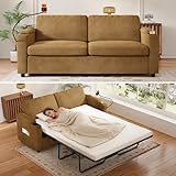 Deolme Pull Out Sofa Bed Full Size, Sleeper Sofa with Memory Foam Mattress, 3 in 1 Convertible Pullout Couch Bed, 3-Seater Comfy Upholstered Loveseat for Living Room, Guest Room, RV (Brown, Corduroy)