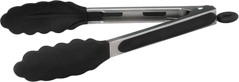 Winco 9" Heavy-Duty Utility Stainless Steel Tongs | Heavy-duty, Silicone tips, Locking clip, Great for Salads, Buffets and Catering