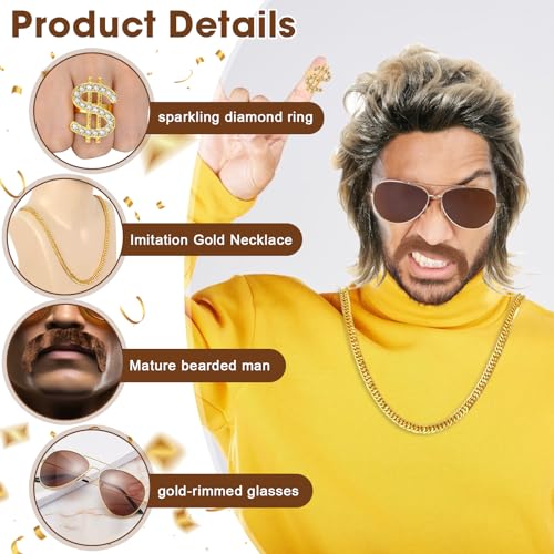 CHRI 80er Jahre Outfit Herren Perücken 5er Set, 70er 80er Jahre Kostüm Accessoires Herren Vokuhila Perücke für Rocker Disco Punk Hippie, Männer Karneval Fasching Perücke