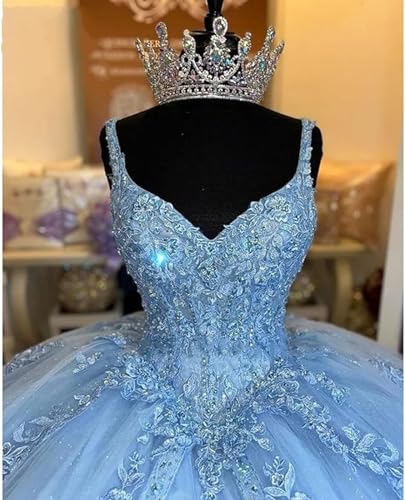 Women's Sweetheart Quinceanera Dresses Ball Gown Spaghetti Straps Lace Applique Sweet 16 Dresses for Teens4