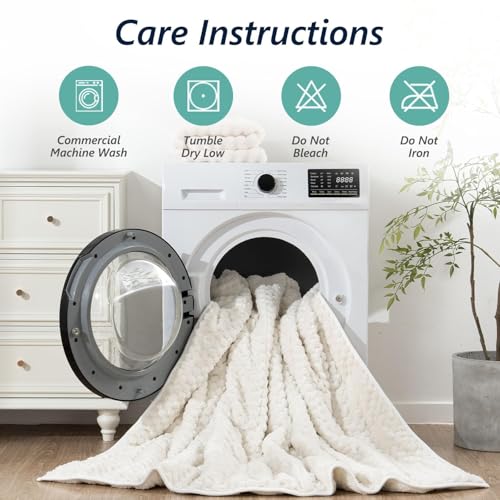 Image of Mr. Sandman Weighted Blankets for Adults Queen Size 20lbs, Warm Sherpa Fleece Throw Blanket for Sleep and Calm, Soft Cozy Heavy Bed Blanket with Jacquard Flannel, 60 x 80 Inches, Cream White