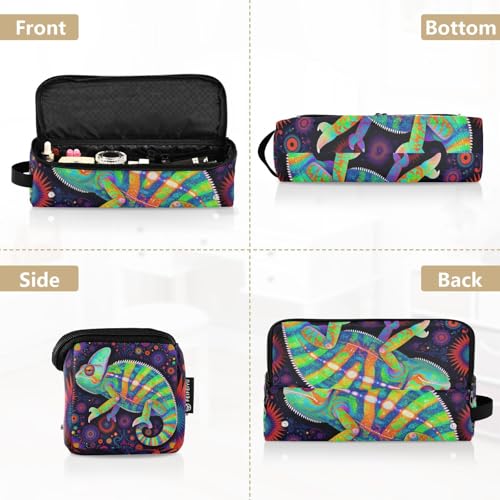 Estuche de viaje 2 en 1 para plancha rizadora con tapete resistente al calor impermeable para herramientas calientes, planchas y estilizador de cabello efecto arcoíris camaleón psicodélico miniatura 5