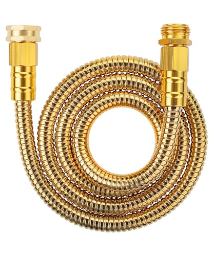 UNCO- Stainless Steel Metal Hose, 5 Feet - Gold, No Kink, Short Garden Hose