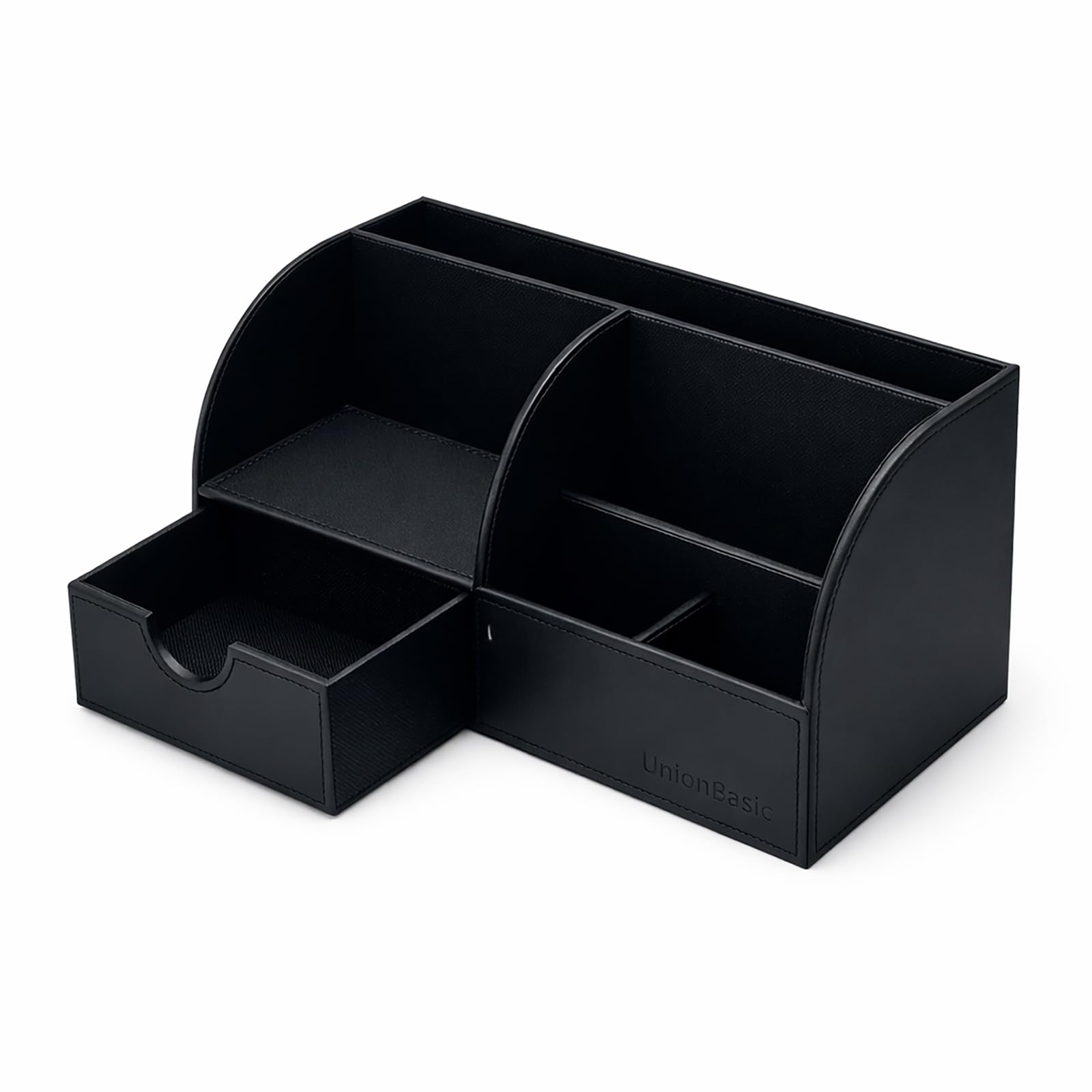UnionBasic Organizer da scrivania, multifunzione, in pelle, portapenne, porta biglietti da visita, penne, matite, telefono cellulare, cancelleria, nero