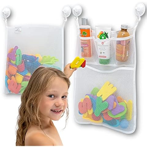 2 x Mesh Bath Toy Organizer + 8 Ultra Strong Hooks – The Perfect Bathtub Toy Holder & Bathroom or Shower Caddy – These Multi-use Net Bags Make Baby Bath Toy Storage Easy – For Kids & Toddlers Cover